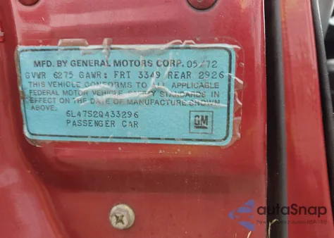 1972 Cadillac Eldorado из США, поврежденный, VIN 6L47S2Q433296